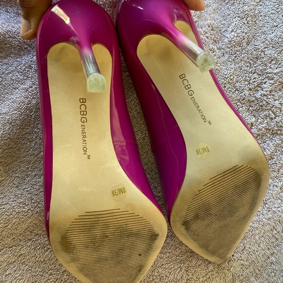 BCBG Generation Hot Pink Patent Leather Pointed Toe Heels (Size 8M / 38) - Picture 3 of 7